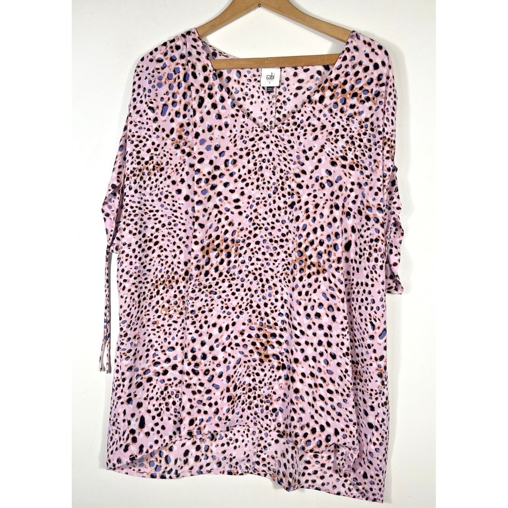 Cabi Seaside Top Size Large Pink Panther Animal Print Blouse Leopard Chiffon - Picture 2 of 13